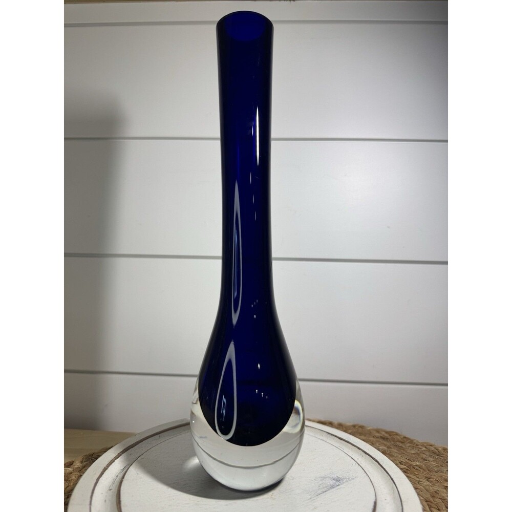 VTG Cobalt Cased Glass Bullet Teardrop Vase Murano? Pilgrim? Polished